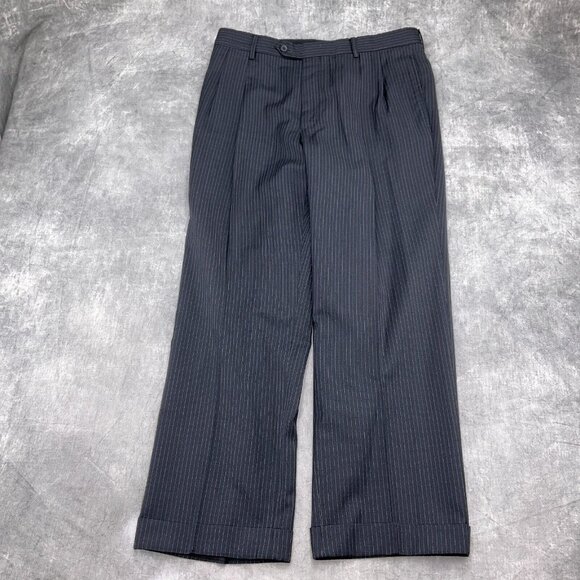 Jos A Bank Suit Men 40S/32Wx28L Gray Blue Pinstripe Signature Gordon Cuff Wool - Picture 12 of 16